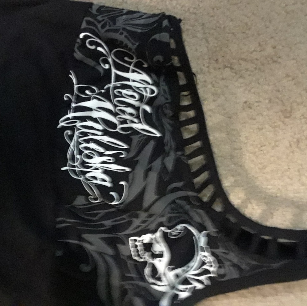 Metal mulisha one shoulder cut out graphic top